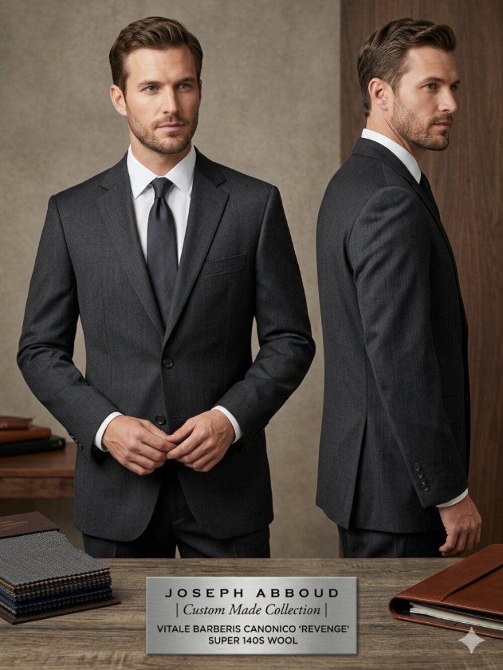 Joseph Abboud Men's Blazer 42R Dark Gray Italian Wool Super 140s Revenge VBC